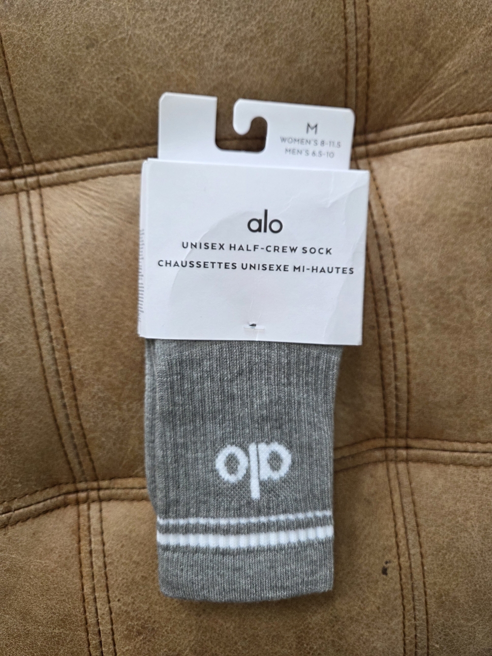ALO Yoga Unisex Athletic Half-Crew Socks in Athletic Heather Grey and White